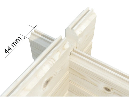 Detailansicht einer 44 Millimeter Blockbohlenwand