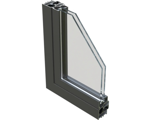 Querschnitt eines Aluminiumfensters mit Doppelverglasung