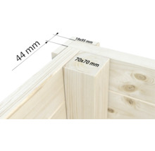 Detailansicht einer Holzkonstruktion mit Maßangaben: 44 mm, 19 x 95 mm und 70 x 70 mm.