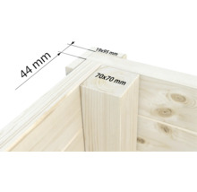 Detailansicht einer Holzecke mit Maßangaben