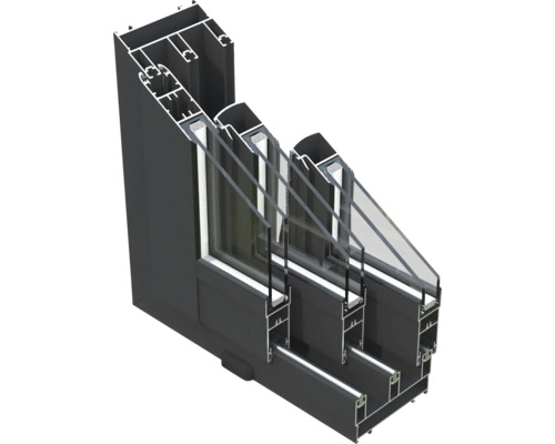 Schnittbild einer Aluminium-Fensterkonstruktion mit Mehrfachverglasung