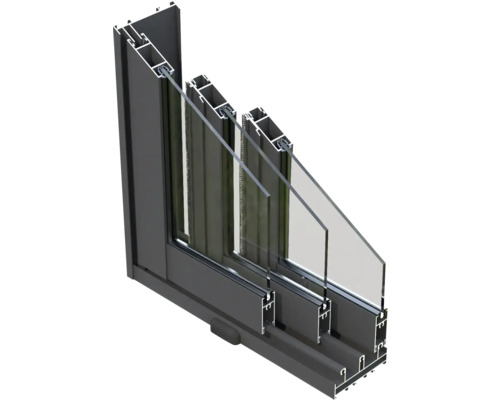 Schnittansicht eines Fensters mit Mehrfachverglasung