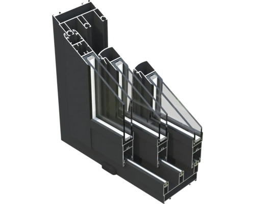 Schnittdarstellung eines Fensters mit Dreifachverglasung