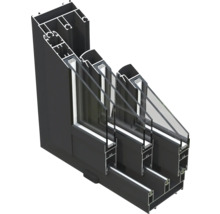 Schnittansicht eines Fensters mit Dreifachverglasung und Rahmen