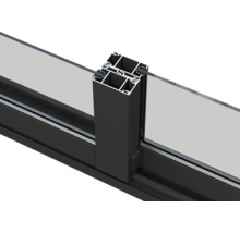 Detailansicht eines Fensters mit schwarzem Rahmen und Glasfüllung