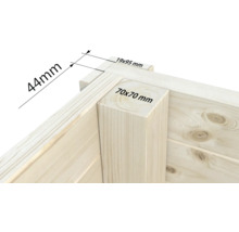 Detailansicht einer Holzwand mit Maßangaben