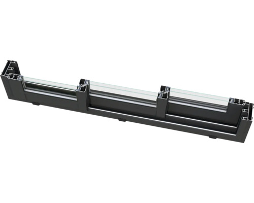 Querschnitt einer schwarzen Glasschiebewandanlage