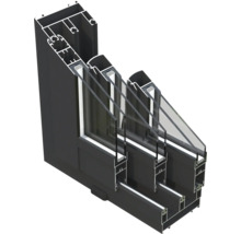 Schnittdarstellung eines Fensters mit Dreifachverglasung und Rahmen