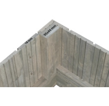 Detailansicht einer Holzverkleidung mit den Maßen 95 x 44 Millimeter und 18 Millimeter