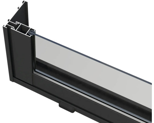 Detailansicht eines Fensterprofils aus Aluminium mit Verglasung