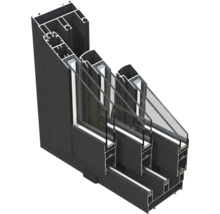 Querschnitt eines Aluminiumfensters mit Dreifachverglasung