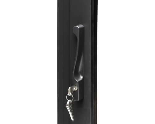 Nahaufnahme eines Fenstergriffs mit eingesetztem Schlüssel