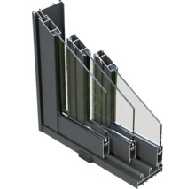 Schnittdarstellung eines Fensters mit Rahmen und Mehrfachverglasung