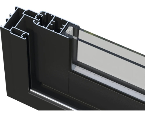 Querschnitt eines Fensters mit Aluminiumrahmen und Glas