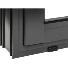 Detailansicht eines grauen Fensterrahmens