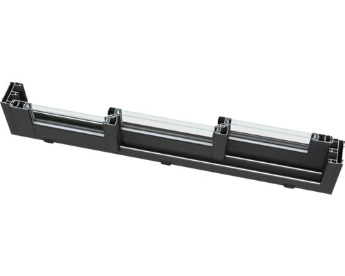 Querschnitt eines schwarzen Aluminiumfensterprofils mit Glas