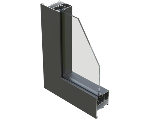 Querschnitt eines Fensterrahmens aus Aluminium mit Glas