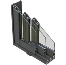 Schnittdarstellung eines Fensters mit Rahmen und Mehrfachverglasung