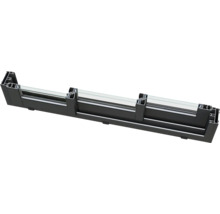 Querschnitt eines schwarzen Fensterrahmens mit Glas