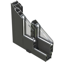 Querschnitt eines Aluminiumfensters mit Mehrfachverglasung