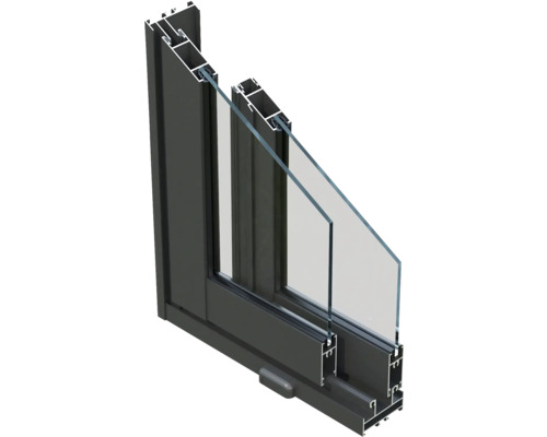 Schnittansicht eines Fensters mit Rahmen und Doppelverglasung