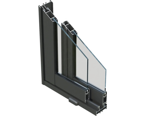 Schnittansicht eines Fensters mit Rahmen und Doppelverglasung