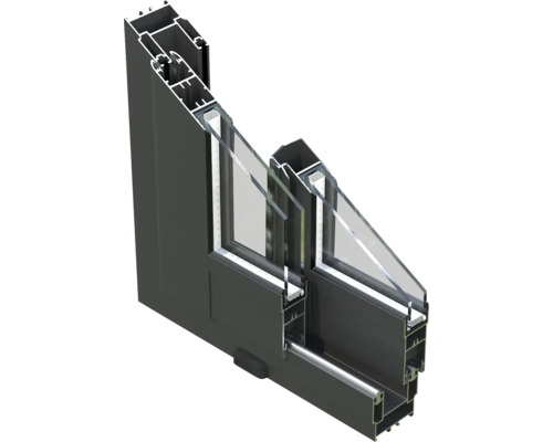 Schnittansicht eines Aluminiumfensters mit Mehrfachverglasung