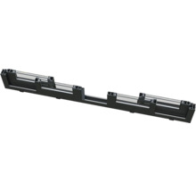 Querschnitt einer schwarzen Fensterkonstruktion mit Glas