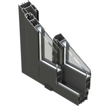 Querschnitt einer Fensterkonstruktion aus Aluminium und Glas