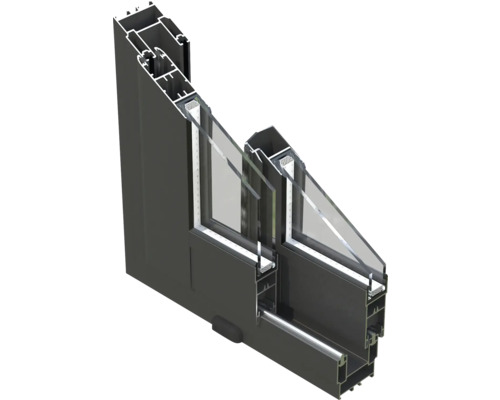 Querschnitt einer Fensterkonstruktion aus Aluminium und Glas