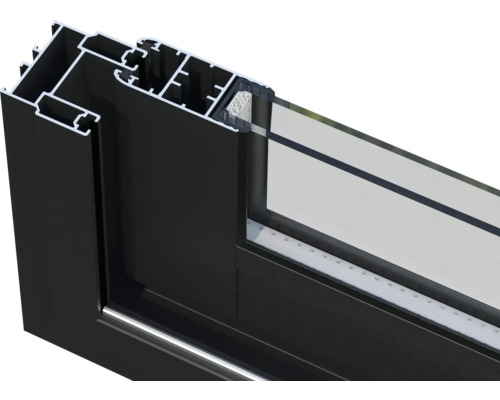 Detailansicht eines Fensterrahmens aus Aluminium mit Verglasung