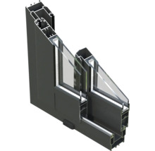 Querschnitt eines Aluminiumfensters mit Mehrfachverglasung