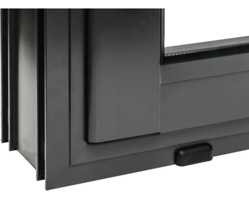 Detailansicht eines grauen Schiebefensters