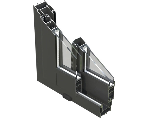 Querschnitt eines Aluminiumfensters mit Doppelverglasung