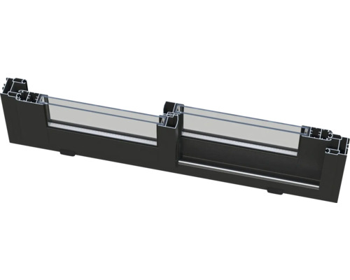 Querschnitt einer schwarzen Aluminium-Fensterkonstruktion mit Glas