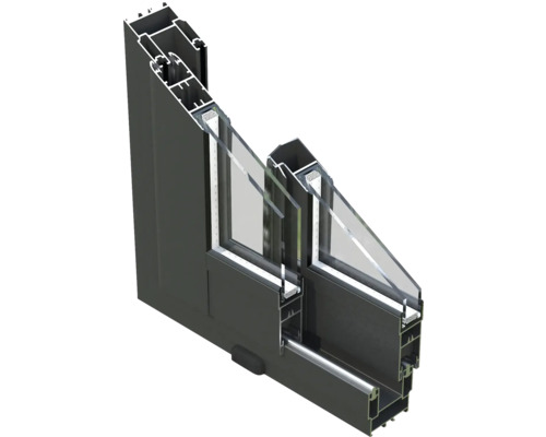 Querschnitt eines Fensters mit Rahmen und Doppelverglasung