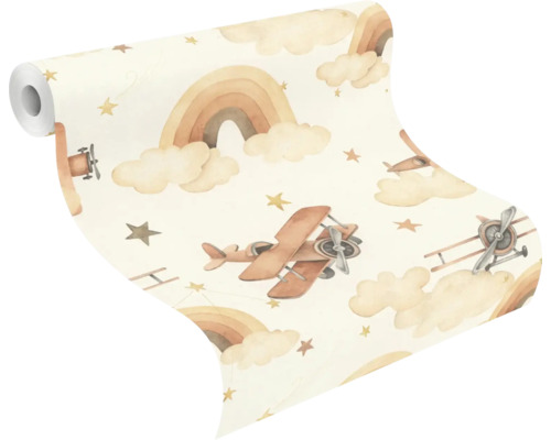 Tapetenrolle mit Flugzeug-, Regenbogen- und Sternenmuster