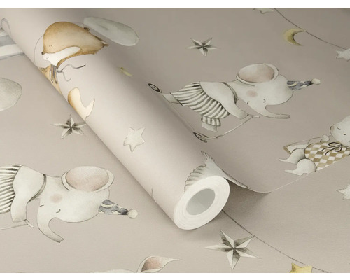 Tapetenrolle mit kindlichem Tiermuster
