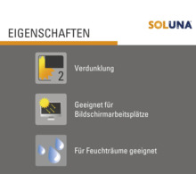 Soluna Produkteigenschaften: Verdunklung Stufe 2, geeignet für Bildschirmarbeitsplätze und für Feuchträume geeignet