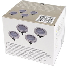 Verpackung von vier LED Solar Bodenleuchten, Durchmesser 7,2 Zentimeter, aus Edelstahl und Kunststoff