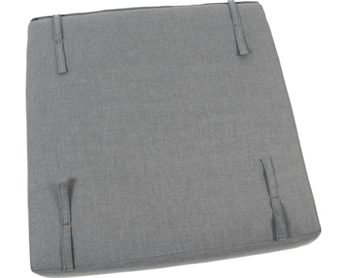 Graues Sitzkissen mit Haltebändern.