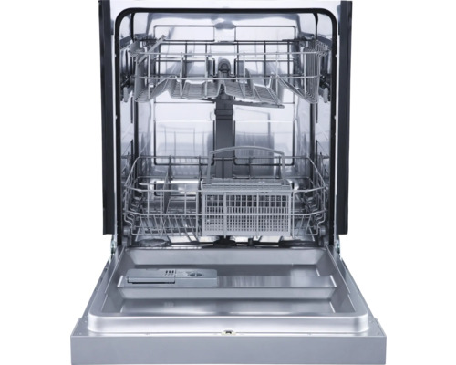 Offene Geschirrspülmaschine mit Innenraum aus Metall