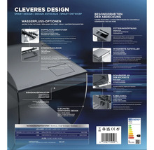 Produktinformationen zu einem Aquarium mit cleverem Design, Wasserflussoptionen, Doppelauslassstutzen, Düsenstrahlrohr, Bienenwabenmuster, elegantem gebogenem Design, Besonderheiten der Abdeckung, Fütterungsöffnung, integrierten Aufstellern,...