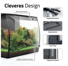 Aquarium mit gebogenem Design, Bienenwabenmuster, Doppelauslassstutzen, Düsenstrahlrohr, leiser Pumpe und integriertem Heizkanal