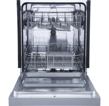 Offener Geschirrspüler mit Besteckkörben und Geschirrspülarmen