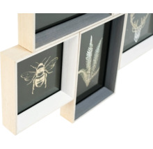 Collage-Bilderrahmen mit Motiven von Biene, Farn und Hirsch