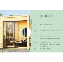 Aluminium Schiebetür mit Zylinderschloss und Sicherheitsglas für Gartenhaus