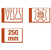 Symbol für Bohrerform, SDS Plus und 250 Millimeter