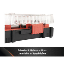 Detailansicht des Schiebeverschlusses einer Aufbewahrungsbox