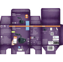 Verpackung einer Osram Smart+ Kompaktsteckdose für den Außenbereich mit technischen Details